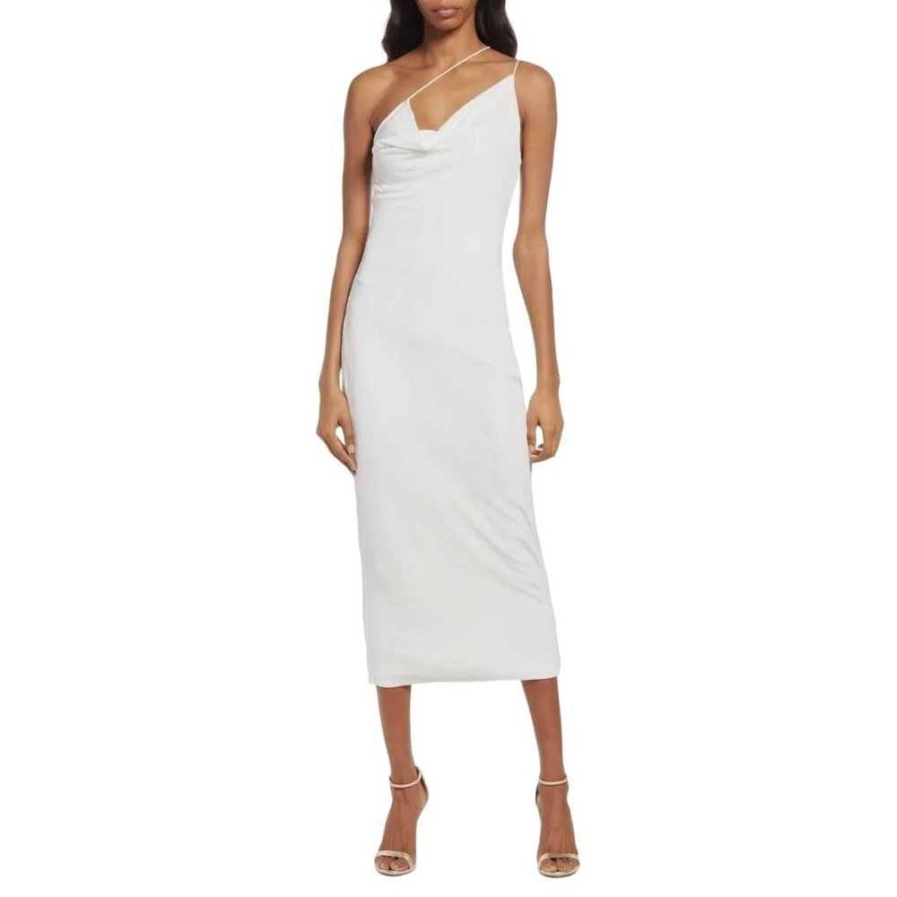 MISHA Saira Asymmetric Cowl Neck Cocktail Dress in Ivory 6